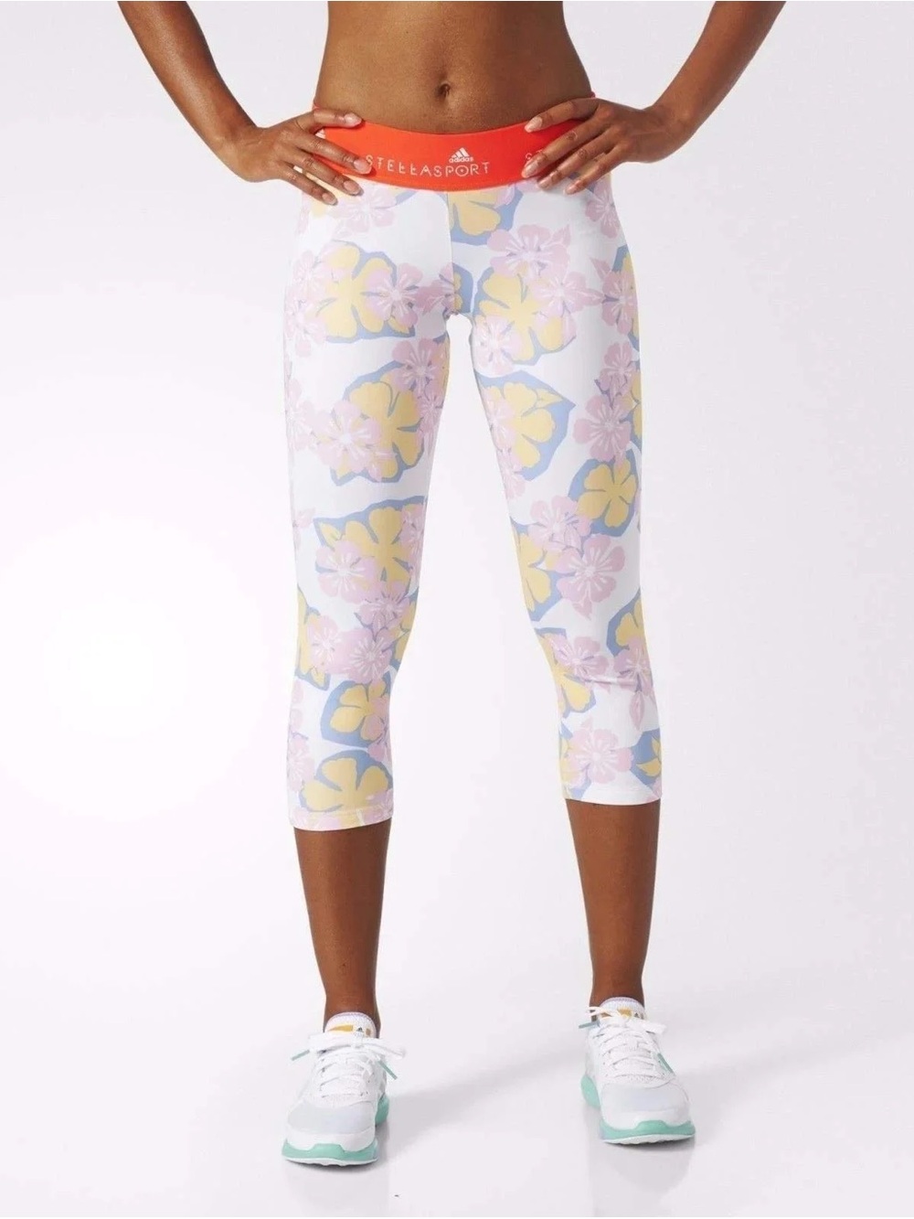 adidas StellaSport Floral Leggings - White, Pink, Yellow, Red
